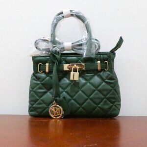 NWT! Badgley Mischka Quilted Tote Crossbody Small Olive Green Front Lock